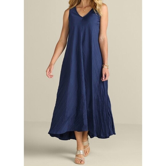 Soft Surroundings Dresses & Skirts - Soft Surroundings Navy Maxi Dress Womens Size Medium Mizu Flowy Crinkle